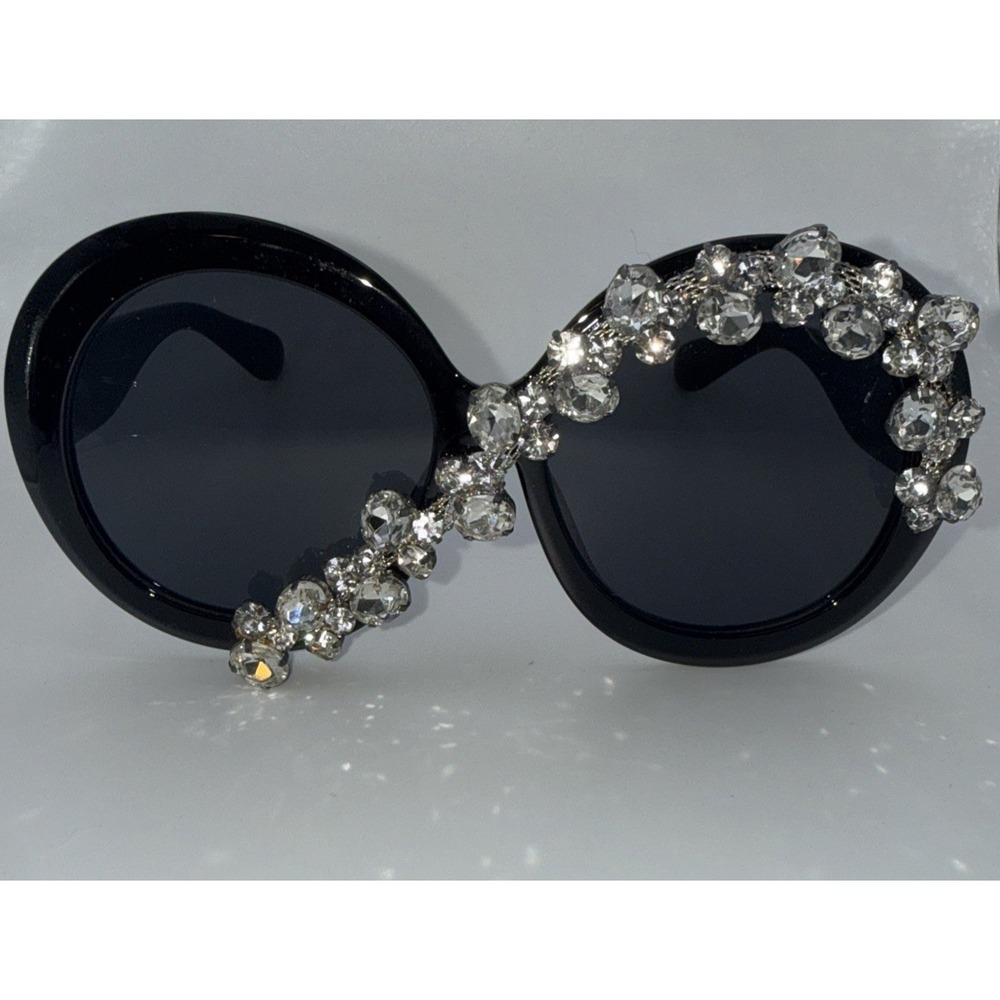 Oversized Exaggerated Retro SUNGLASSES Huge Black Frame Bling Crystals HANDMADE!